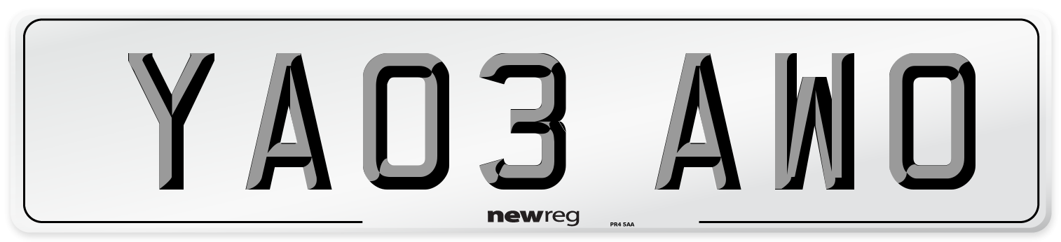 YA03 AWO Number Plate from New Reg
